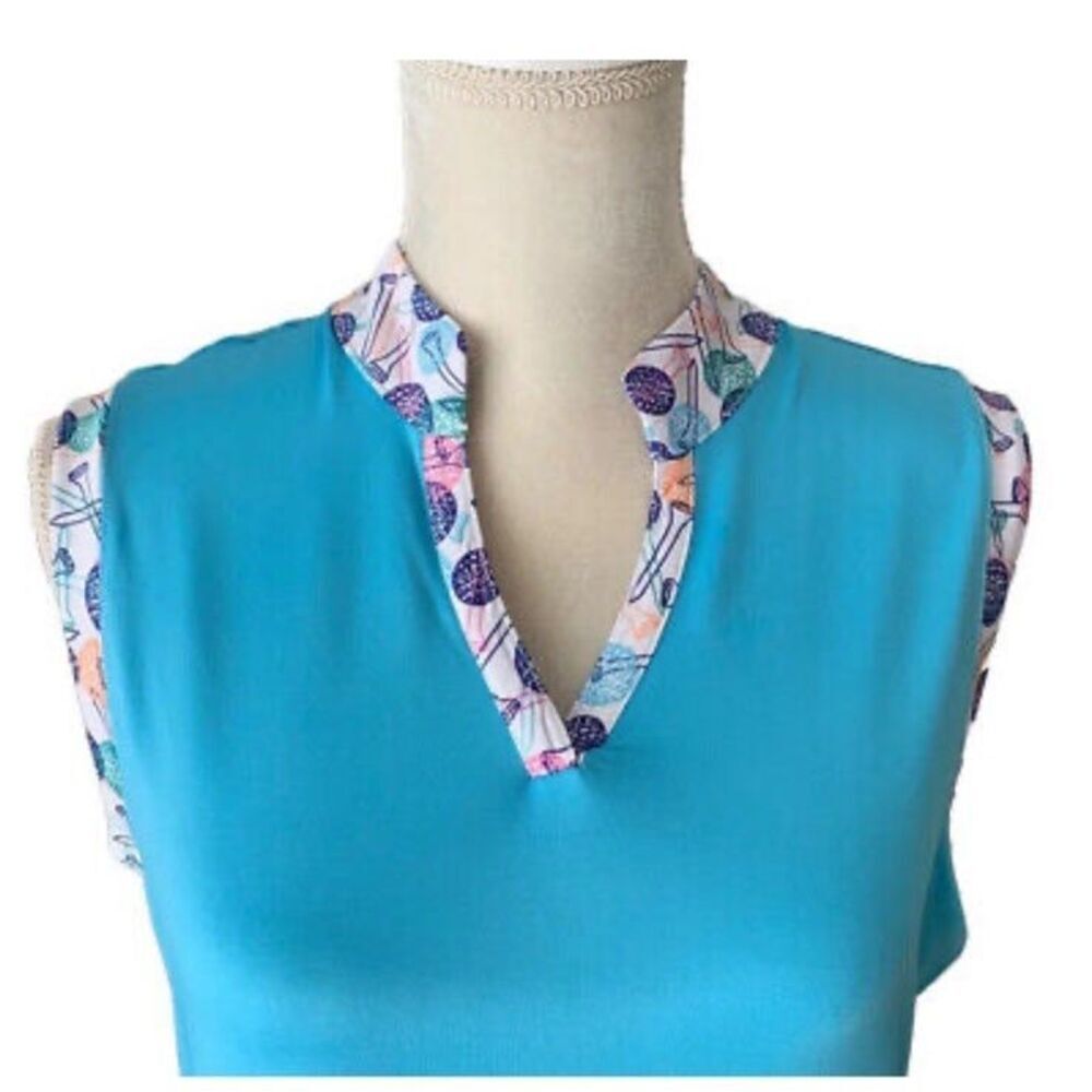 Emerald 18 Women's Golf Top Sleeveless Split V-Neck UPF 50+ Aqua Blue - Picture 4 of 11